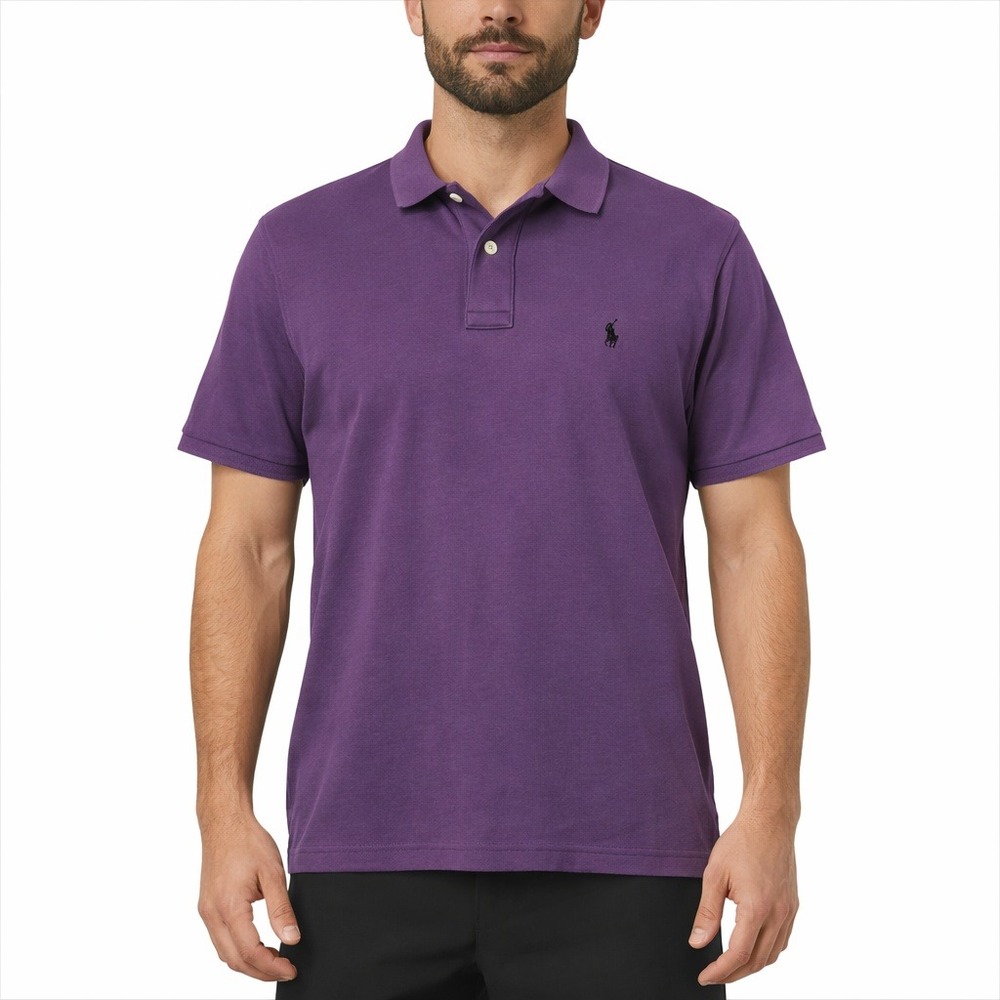 Polo Ralph Lauren Mens Medium‎ Shirt Purple Black Pony Logo 100% Cotton Casual